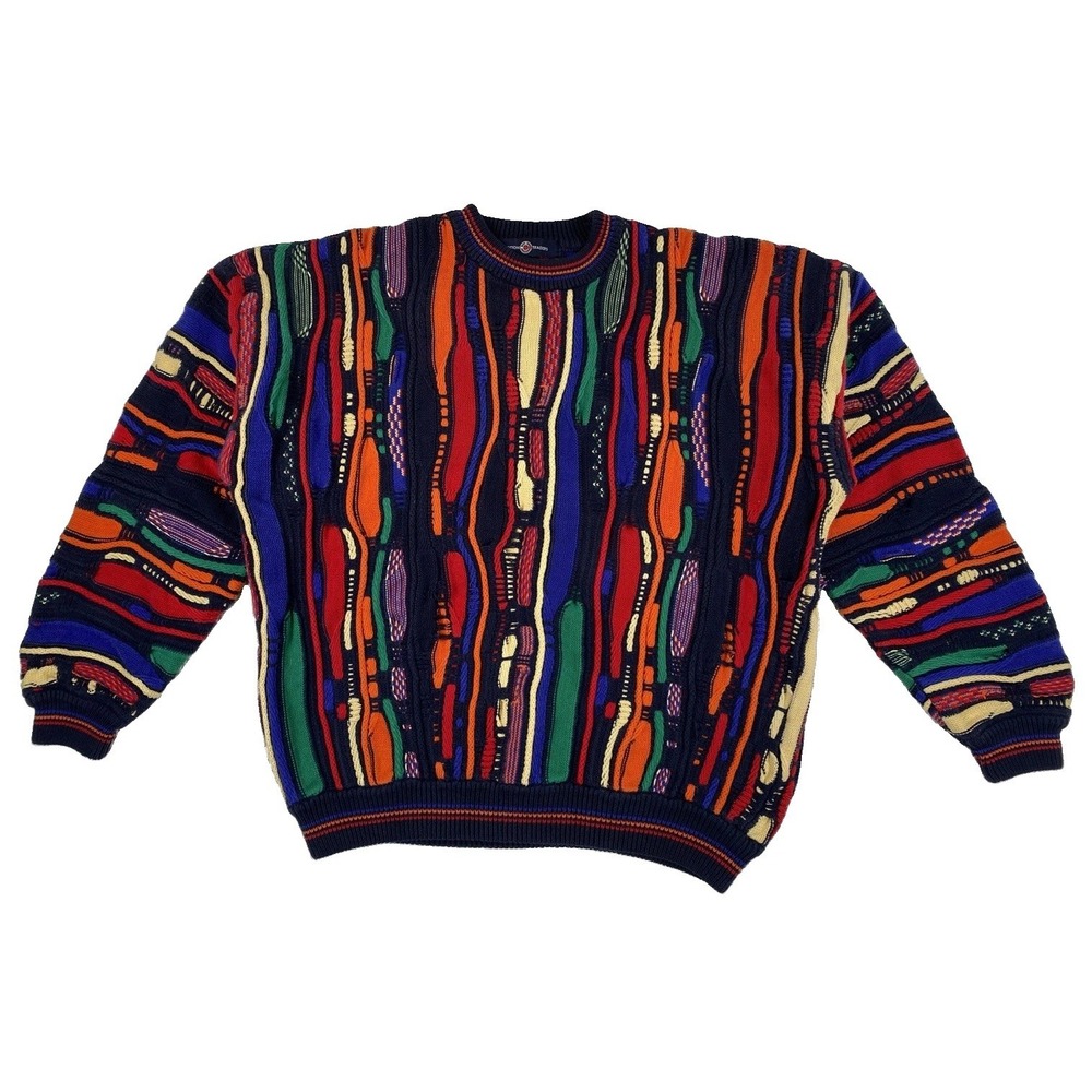 Vintage Cotton Traders 3D Cable Knit Coogi Style Sweater Adult Medium Multicolor